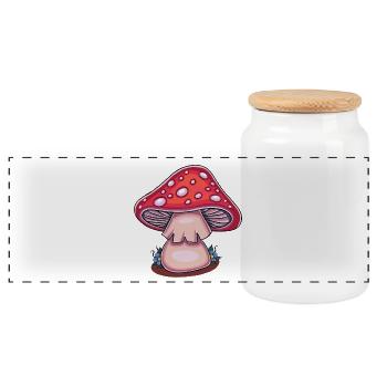 Magic Mushroom Cottagecore - Panoramic Cookie Jar with Wooden Lid - white - Front
