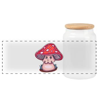 Magic Mushroom Cottagecore (Kawaii-Version) - Panorama Keksdose mit Holzdeckel - Weiß - Vorne