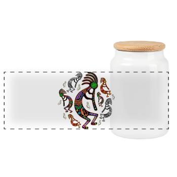 Kokopelli Rainbow Colors - Panoramic Cookie Jar with Wooden Lid - white - Front