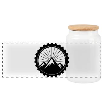 MTB Gravel Bike Berge Reifen Logo - Panorama Keksdose mit Holzdeckel - Weiß - Vorne