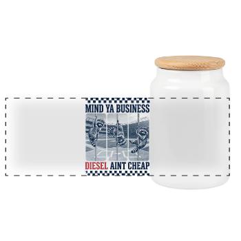 Attention à vos affaires, le diesel n’est pas un cadeau bon marché - Boîte à biscuits avec couvercle en bois - blanc - Devant