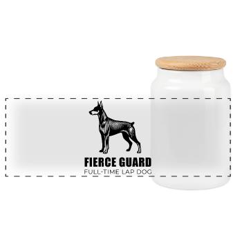 Dobie Silhouette - Fierce Guard linear Doberman - Panorama Keksdose mit Holzdeckel - Weiß - Vorne