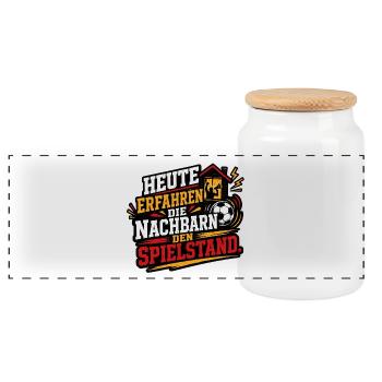 Heute erfahren die Nachbarn den Spielstand - Panorama Keksdose mit Holzdeckel - Weiß - Vorne