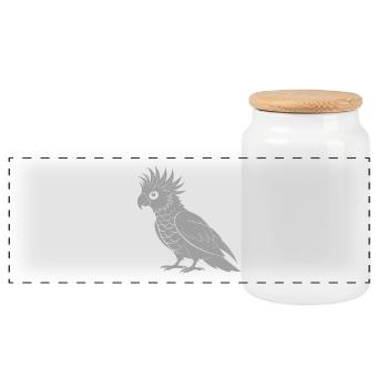cockatoo - Panoramic Cookie Jar with Wooden Lid - white - Front