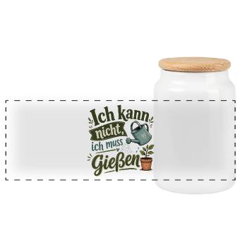 Ich kann nicht, ich muss gießen - Panorama Keksdose mit Holzdeckel - Weiß - Vorne