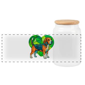 Vintage Beagle Dog Art Retro Elemental Folk Print - Panoramic Cookie Jar with Wooden Lid - white - Front