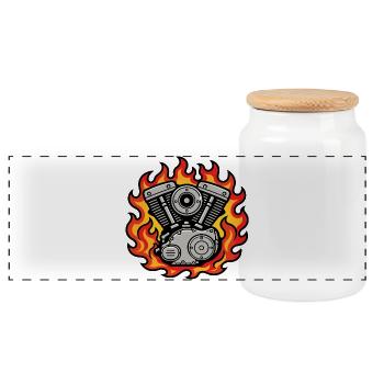 Moteur de moto vintage en flammes - Boîte à biscuits avec couvercle en bois - blanc - Devant