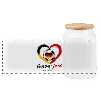 Fussball Liebe Herzflagge Deutschland - Panorama Keksdose mit Holzdeckel - Weiß - Vorne