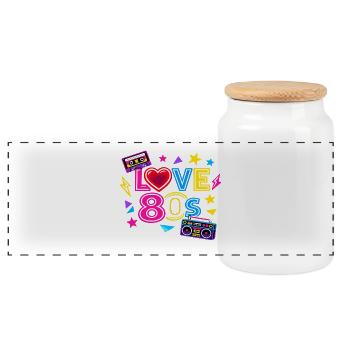 Love80s Neon Herz - Panorama Keksdose mit Holzdeckel - Weiß - Vorne