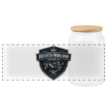 Helveti-Norland Motor OY - Leidenschaft seit 1955 - Panorama Keksdose mit Holzdeckel - Weiß - Vorne