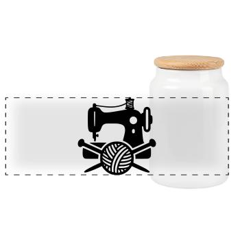 Sewing Machine Wool Knitting Sewing Handmade - Panoramic Cookie Jar with Wooden Lid - white - Front