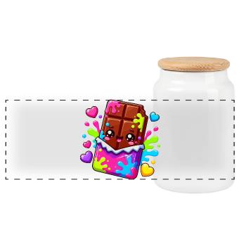 Kawaii Schokoblock mit Farbspritzern - Panorama Keksdose mit Holzdeckel - Weiß - Vorne