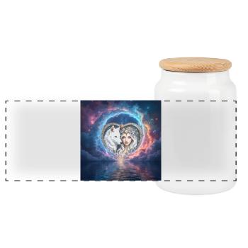 Cœur Lunaire : Loup et Déesse - Boîte à biscuits avec couvercle en bois - blanc - Devant
