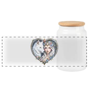 Femme Loup Florale dans le Cœur - Boîte à biscuits avec couvercle en bois - blanc - Devant