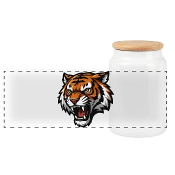 Wild Tiger Heads Graphic - Panoramic Cookie Jar with Wooden Lid - white - Front