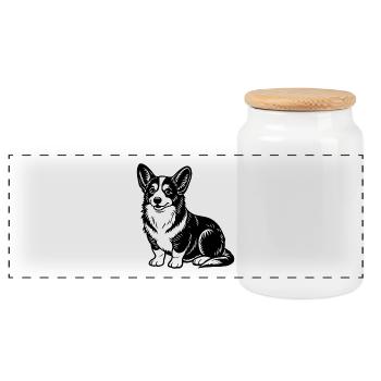 Corgi sitting - Panoramic Cookie Jar with Wooden Lid - white - Front