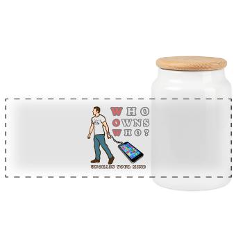 Who Owns Who? Unchain Your Mind - Panoramic Cookie Jar with Wooden Lid - white - Front