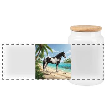 Un cheval Abaco Barbe et un paysage des Bahamas - Boîte à biscuits avec couvercle en bois - blanc - Devant