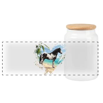 An Abaco Horse Beard, the beach and a heart - Panoramic Cookie Jar with Wooden Lid - white - Front