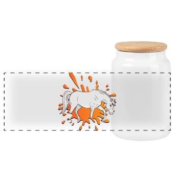 A manga-style drawing of an Abbayan horse - Panoramic Cookie Jar with Wooden Lid - white - Front