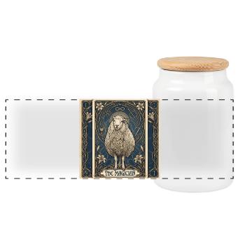 Sheep, the Magician - Panoramic Cookie Jar with Wooden Lid - white - Front