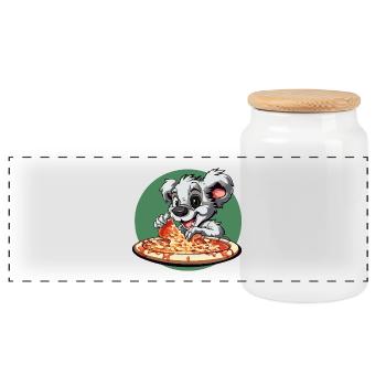 Pizza Dog Cartoon: Cheese Adventure - Panoramic Cookie Jar with Wooden Lid - white - Front