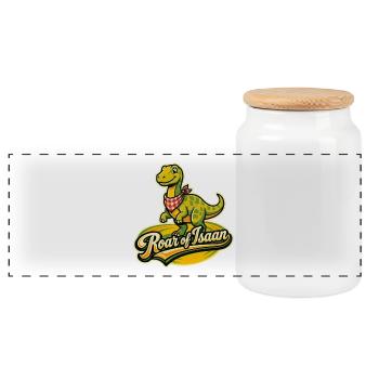 Roar of Isaan – Khon Kaen Dinosaur Retro Thailand  - Panorama Keksdose mit Holzdeckel - Weiß - Vorne