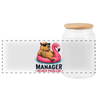 Manager Meiner Probleme Flamingo - Panorama Keksdose mit Holzdeckel - Weiß - Vorne