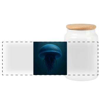 Midnight blue jellyfish - Panoramic Cookie Jar with Wooden Lid - white - Front
