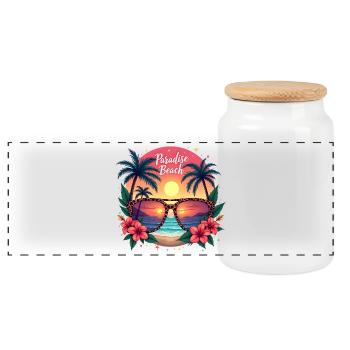 Plage Paradis, Lunettes de Soleil, Vacances Plage du Soleil - Boîte à biscuits avec couvercle en bois - blanc - Devant
