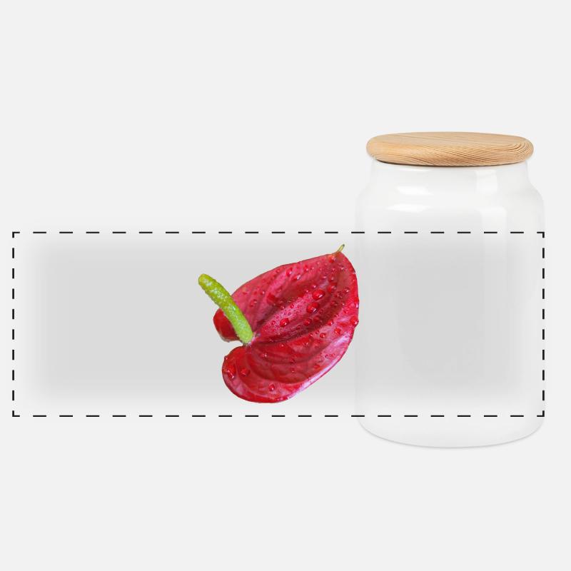 Vibrant_Red_Anthurium_Flower - Panorama Keksdose mit Holzdeckel - Weiß