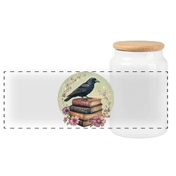 Raven sur une pile de livres - Boîte à biscuits avec couvercle en bois - blanc - Devant