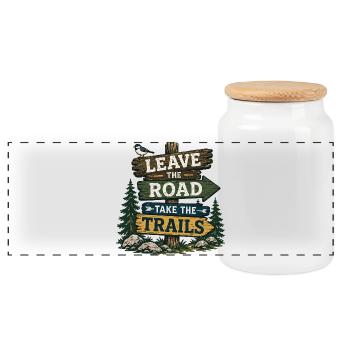 Leave the Road, Take the Trails - Panoramic Cookie Jar with Wooden Lid - white - Front