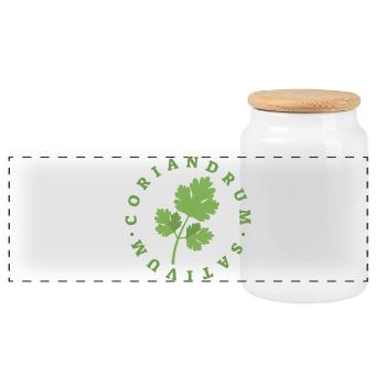 Coriander Circular Leaf Emblem - Panoramic Cookie Jar with Wooden Lid - white - Front
