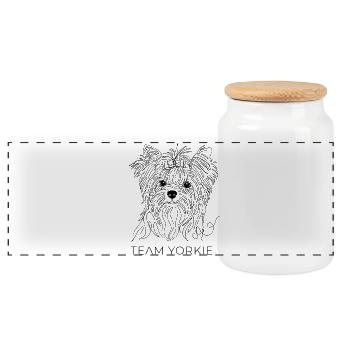 Team Yorkie One Line Art Yorkshire Terrier Dog - Panoramic Cookie Jar with Wooden Lid - white - Front