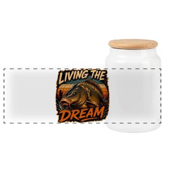 Living The Dream Carp Fishing Design - Panoramic Cookie Jar with Wooden Lid - white - Front