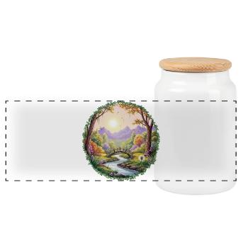 Spring-colored landscape bridge - Panoramic Cookie Jar with Wooden Lid - white - Front