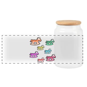 Chevaux - Boîte à biscuits avec couvercle en bois - blanc - Devant