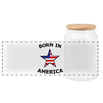 Étoile avec motif du drapeau américain - Boîte à biscuits avec couvercle en bois - blanc - Devant