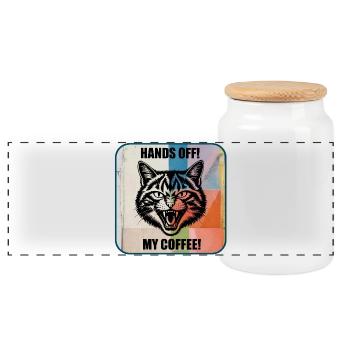 Ne pas toucher au café – Chatte en colère - Boîte à biscuits avec couvercle en bois - blanc - Devant