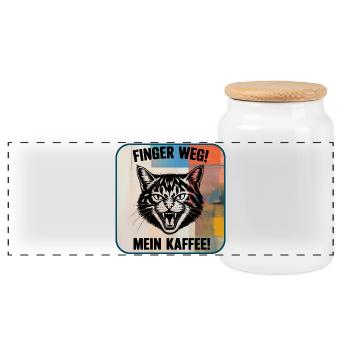 Finger Weg! Mein Kaffee Katzengraffiti - Panorama Keksdose mit Holzdeckel - Weiß - Vorne