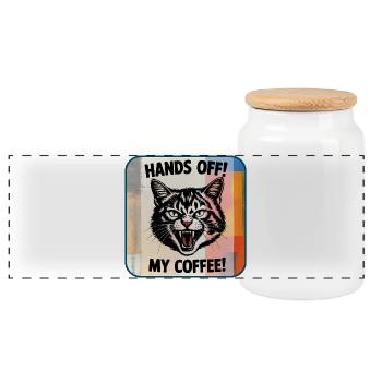Hands off! My coffee - Panoramic Cookie Jar with Wooden Lid - white - Front