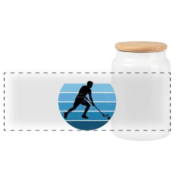 Die Floorballspieler und Floorball passen zusammen - Panorama Keksdose mit Holzdeckel - Weiß - Vorne