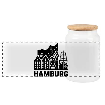 Hamburg Hansestadt Speicherstadt Hafen  - Panorama Keksdose mit Holzdeckel - Weiß - Vorne