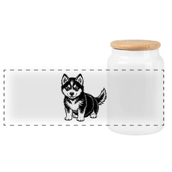 CUTE HUSKY Puppy - Panoramic Cookie Jar with Wooden Lid - white - Front