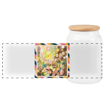 Watercolor Floral Wealth - Panoramic Cookie Jar with Wooden Lid - white - Front
