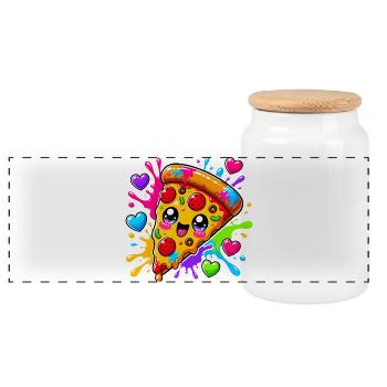 Cute pizza slice - Panoramic Cookie Jar with Wooden Lid - white - Front