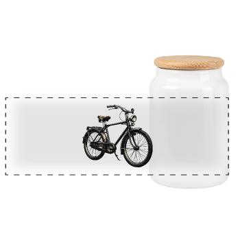 Vintage City Bike Silhouette - Panoramic Cookie Jar with Wooden Lid - white - Front