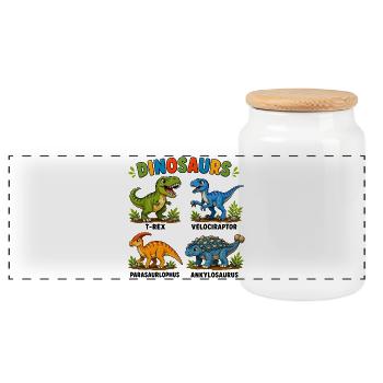 Learning dinosaur species for children - Panoramic Cookie Jar with Wooden Lid - white - Front