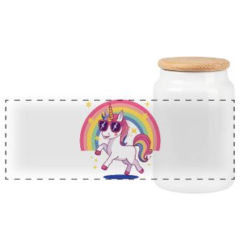 Unicorn - Panoramic Cookie Jar with Wooden Lid - white - Front